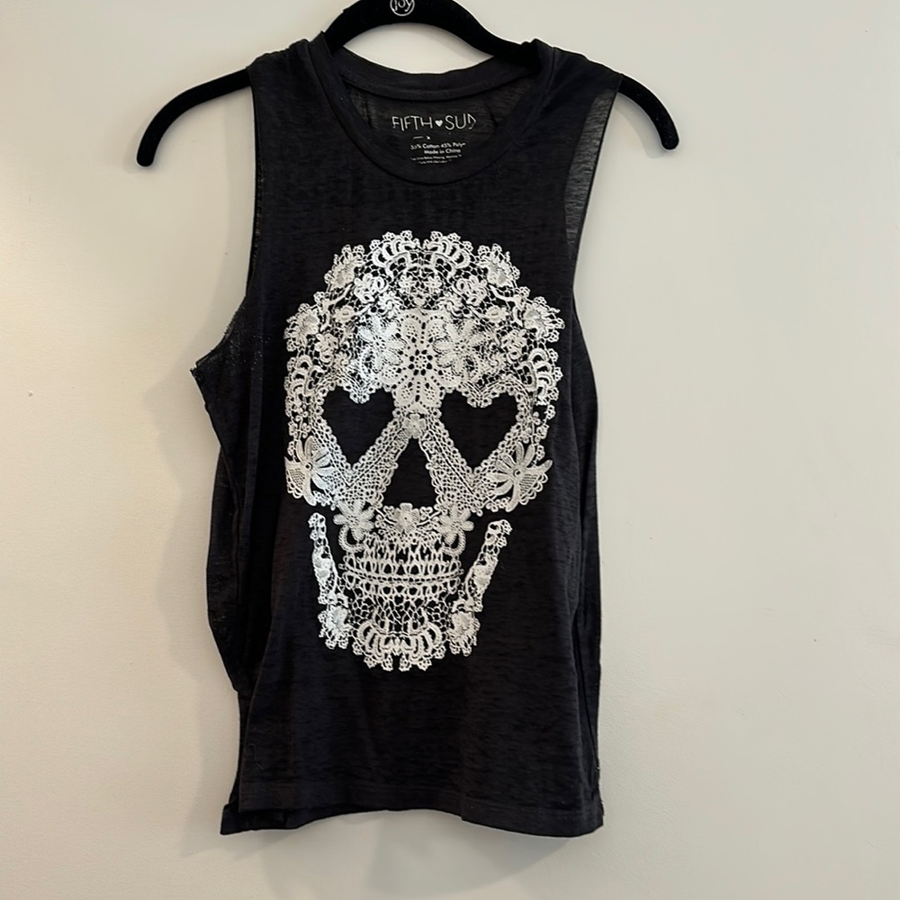 Grey Skull Tank Top - skull looks like it is designed with a lace pattern